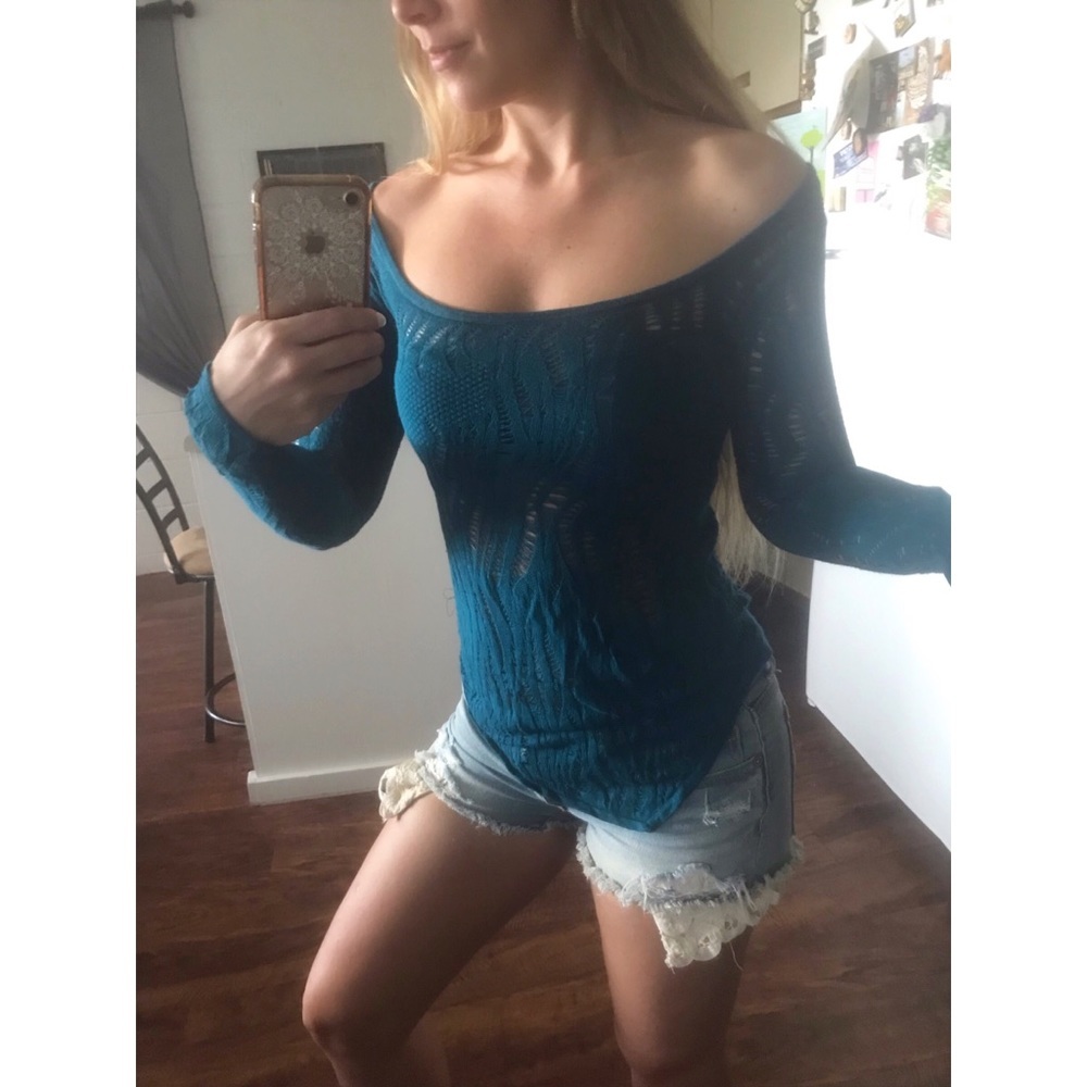 Express Blue-Green Long Sleeve Top